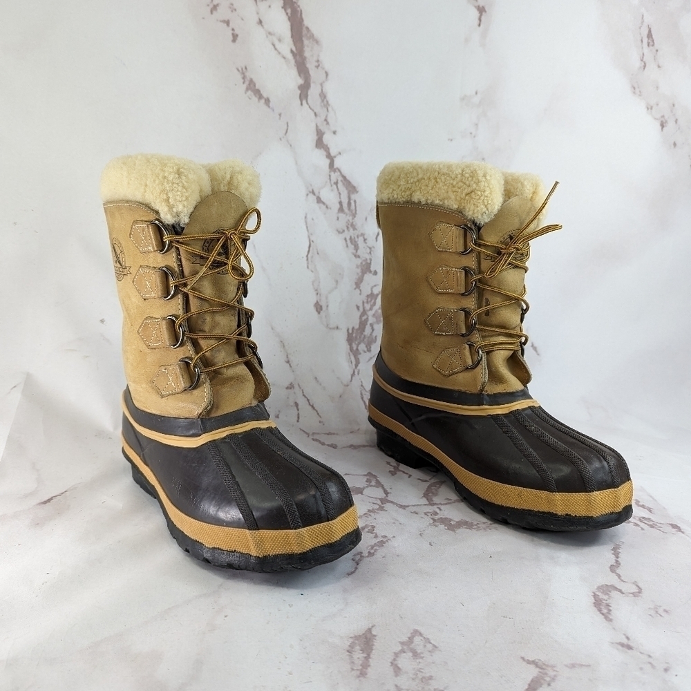 Eddie Bauer Boot Womens 9 Duck Bean Faux Fur Winter Leather Rubber Brown Vintage